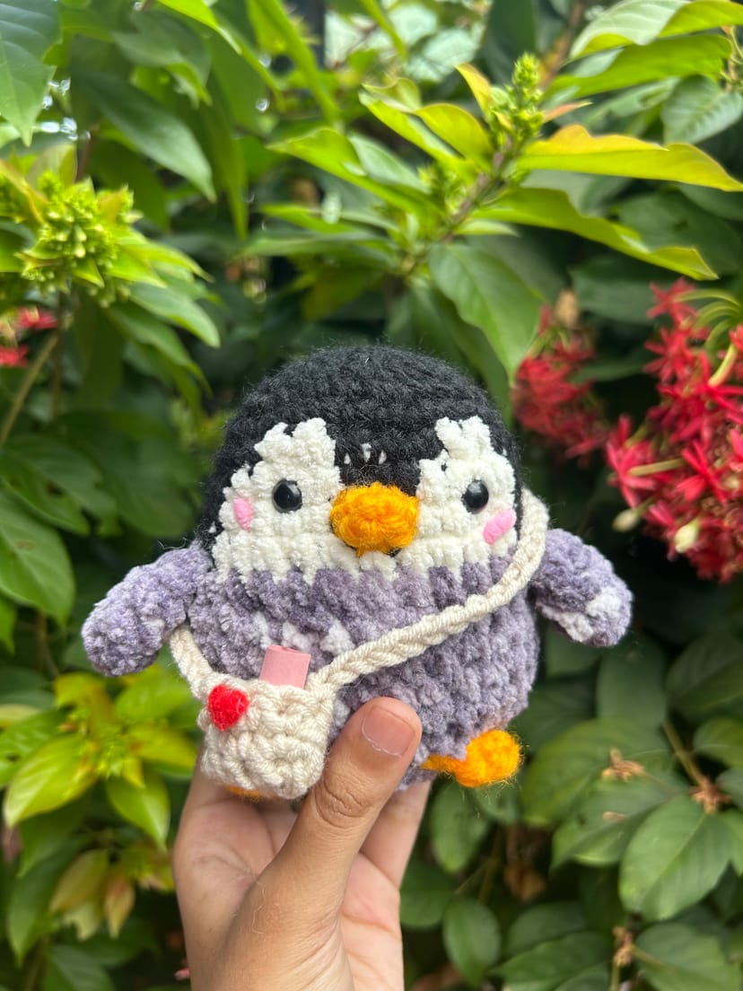 Crochet, handmade, Chubby messenger penguin